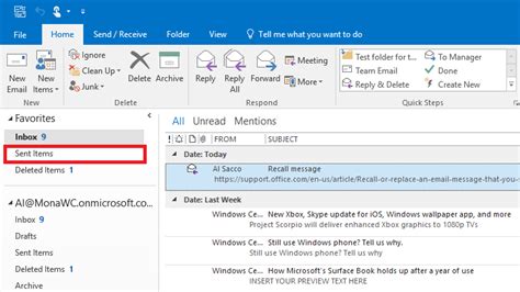 how to recall email in outlook